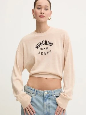 Moschino Jeans sweter wełniany damski kolor beżowy lekki J0931 8700