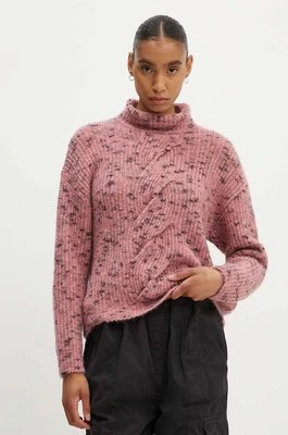 Moschino Jeans sweter z domieszką wełny damski kolor różowy ciepły z golfem 0905.8202