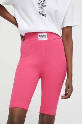 Moschino Jeans szorty damskie kolor różowy gładkie high waist