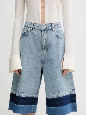 Moschino Jeans szorty jeansowe damskie kolor niebieski wzorzyste high waist 0312 3719
