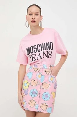 Moschino Jeans t-shirt bawełniany damski kolor różowy