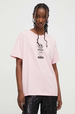 Moschino Jeans t-shirt bawełniany damski kolor różowy
