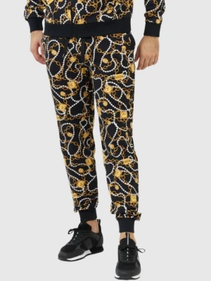MOSCHINO Męskie spodnie dresowe w złote łańcuchy, Rozmiar L
