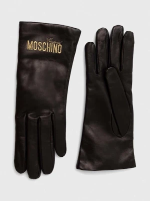 Moschino rękawiczki skórzane damskie kolor czarny