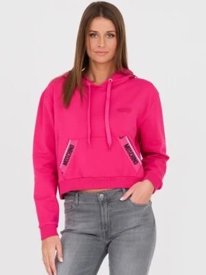 MOSCHINO Różowa damska bluza z kapturem i lampasami, Rozmiar S