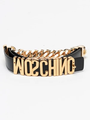 Moschino Skórzany pasek w kolorze czarnym rozmiar: 38