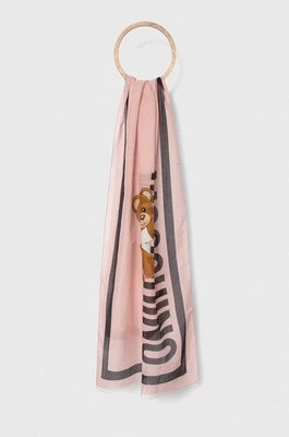 Moschino szal z domieszką jedwabiu kolor różowy wzorzysty M5772 50223