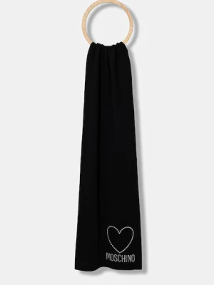 Moschino szalik wełniany damski kolor czarny z aplikacją M3333 30839