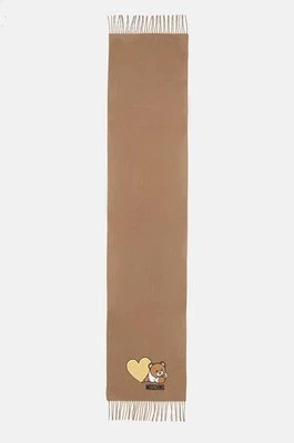 Moschino szalik wełniany kolor brązowy z aplikacją M3167 30816