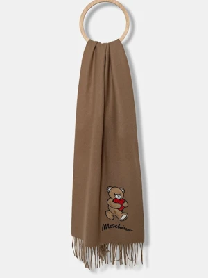 Moschino szalik wełniany kolor brązowy z aplikacją M3330 30835