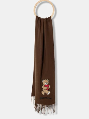Moschino szalik wełniany kolor brązowy z aplikacją M3330 30835