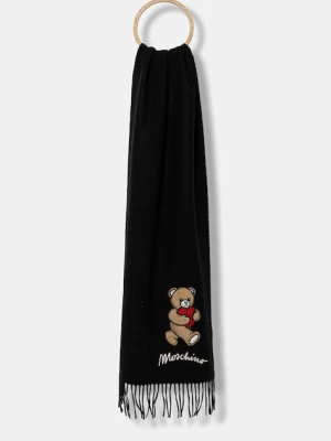 Moschino szalik wełniany kolor czarny z aplikacją M3330 30835