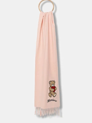 Moschino szalik wełniany kolor różowy z aplikacją M3330 30835