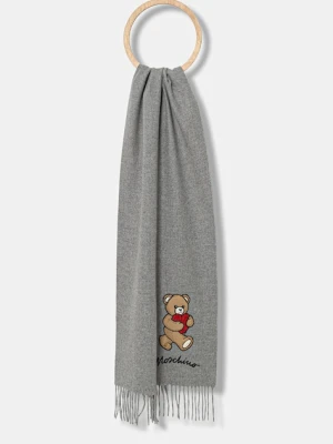 Moschino szalik wełniany kolor szary z aplikacją M3330 30835