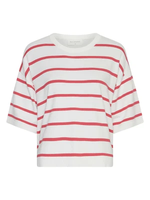 MOSS COPENHAGEN Koszulka w kolorze biało-czerwonym rozmiar: M/L