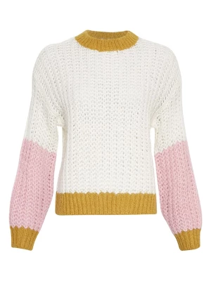 MOSS COPENHAGEN Sweter "Inari" w kolorze biało-jasnoróżowo-żółtym rozmiar: M/L
