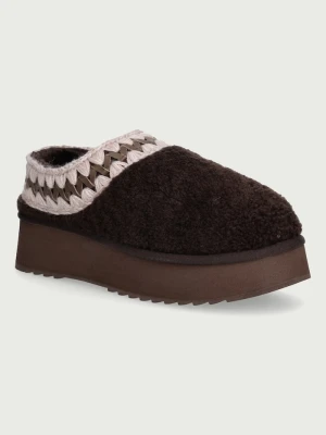 Mou kapcie damskie Platform Clog Curly Sheepskin brązowy