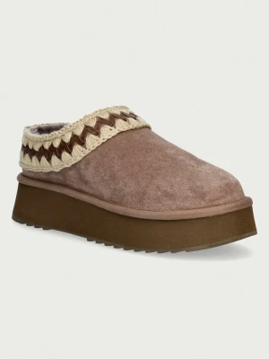 Mou kapcie damskie zamszowe Platform Clog Suede Leather St beżowy