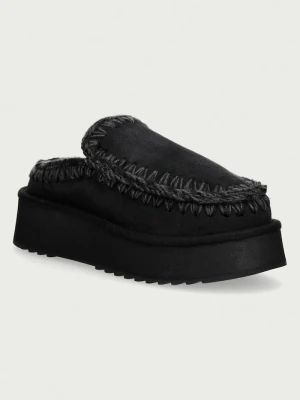 Mou klapki mules damskie zamszowe Clog Eskimo Platform czarny
