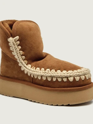 MOU Śniegowce Platform boot suede | shearling | zamsz camel