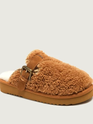 MOU Wełniane mule Curly Clog Eskimo | shearling brązowy