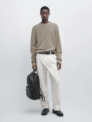 Zdjęcie produktu Dzianinowy Sweter Z Muliny Z Bawełny I Lnu - Beżowy Pop - - Massimo Dutti - Mężczyzna