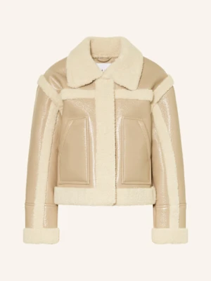 Mrs & Hugs Kurtka Z Imitacji Skóry Z Dodatkiem Sztucznego Futra beige