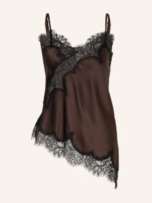 Mrs & Hugs Satynowy Top Z Koronką braun
