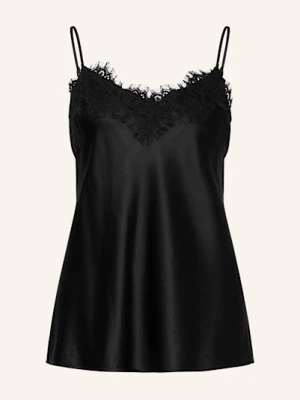 Mrs & Hugs Top Z Jedwabiu Z Dziurkowaną Koronką schwarz