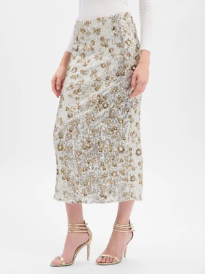 Msch Copenhagen Cekinowa spódnica damska - MSCHMagnolia Kobiety srebrny|złoty wypukły wzór tkaniny,