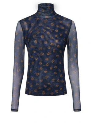 Msch Copenhagen Damska siateczkowa koszulka z długim rękawem - Ginie Illenora Kobiety Dzianina niebieski|brązowy wzorzysty, XS/S