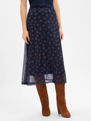 Msch Copenhagen Damska spódnica z siateczki - MSCHGinie Illenora Kobiety Dzianina niebieski|brązowy wzorzysty,