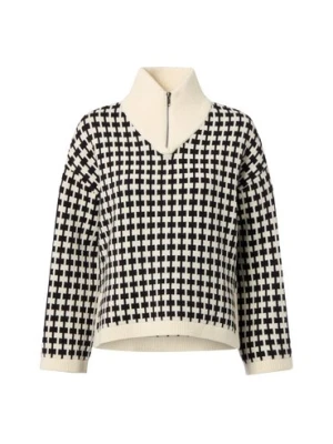 Msch Copenhagen Wełniany sweter damski - MSCHAmaria Kobiety Wełna biały|czarny wzorzysty, XS/S