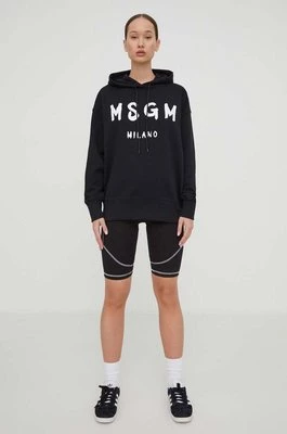 MSGM bluza bawełniana damska kolor czarny z kapturem z nadrukiem