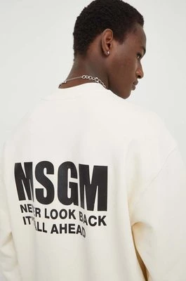 MSGM bluza bawełniana męska kolor beżowy z nadrukiem