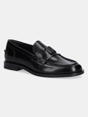 MSGM mokasyny skórzane damskie kolor czarny na płaskim obcasie 3941MDS152 954