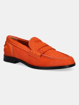 MSGM mokasyny skórzane damskie kolor pomarańczowy na płaskim obcasie 3941MDS153 995