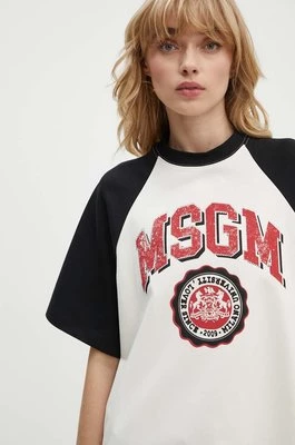 MSGM t-shirt bawełniany damski kolor beżowy 3741MDM86.247798