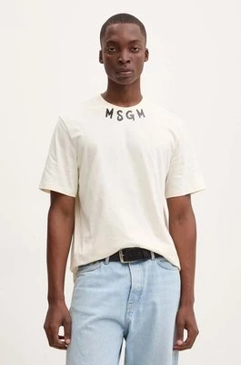 MSGM t-shirt bawełniany męski kolor beżowy z nadrukiem 3740MM102.247798