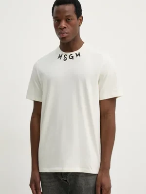 MSGM t-shirt bawełniany męski kolor beżowy z nadrukiem 3840MM102.257002