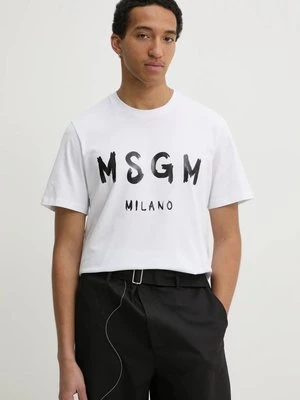 MSGM t-shirt bawełniany męski kolor biały z nadrukiem 2000MM510.200002