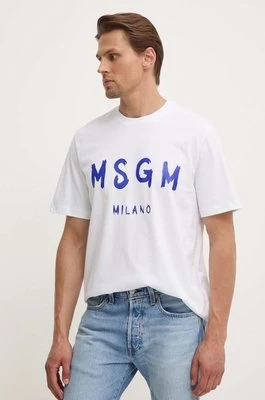 MSGM t-shirt bawełniany męski kolor biały z nadrukiem 3440MM510.237002