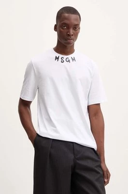 MSGM t-shirt bawełniany męski kolor biały z nadrukiem 3740MM102.247798