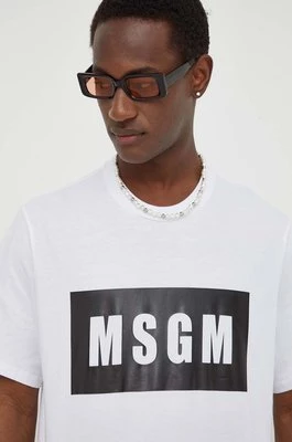 MSGM t-shirt bawełniany męski kolor biały z nadrukiem
