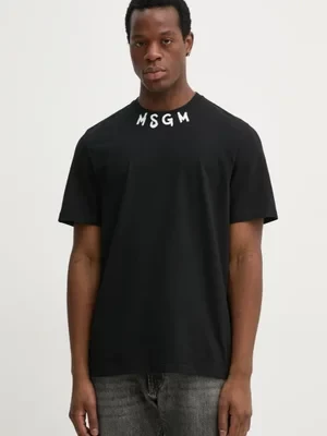 MSGM t-shirt bawełniany męski kolor czarny z nadrukiem 3840MM102.257002