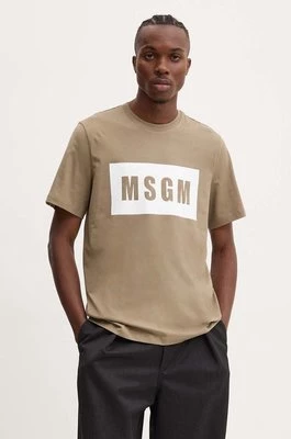 MSGM t-shirt bawełniany męski kolor zielony z nadrukiem 3740MM520.247798