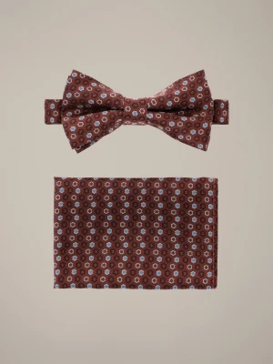 Mucha Brązowa Plus Poszetka we Wzór Lancerto