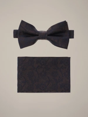 Mucha Brązowo-Granatowa Plus Poszetka w Kwiaty Lancerto