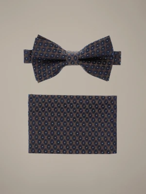 Mucha Brązowo-Granatowa Plus Poszetka Wzór Lancerto