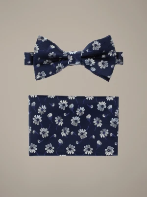 Mucha Granatowa Plus Poszetka w Kwiaty Lancerto